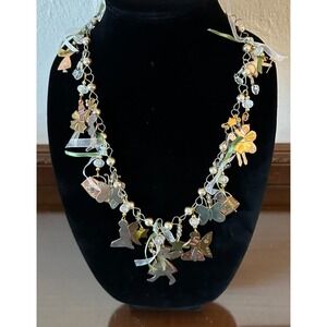 Vintage Charm Necklace, Brass & Silver Angels Kids Children, 19''